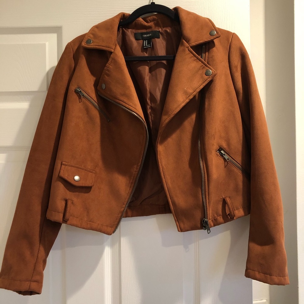 Forever21 Faux Suede Rust Burnt Orange Moto Jacket